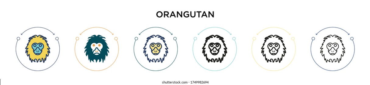 Orangutan icon in filled, thin line, outline and stroke style. Vector illustration of two colored and black orangutan vector icons designs can be used for mobile, ui, web