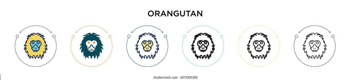 Orangutan icon in filled, thin line, outline and stroke style. Vector illustration of two colored and black orangutan vector icons designs can be used for mobile, ui, web