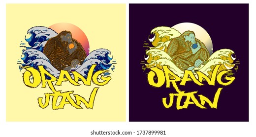 orangutan or indonesia's apes illustration design for sukajan is mean japan traditional cloth or t-shirt with digital hand drawn Embroidery Men T-shirts Summer Casual Short Sleeve Hip Hop T Shirt