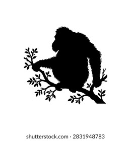Orangutan silhouette vector flat design on white background.
