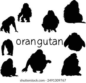 orangutan silhouette vector illustration. 
Good for banner, poster, greeting card, party card, invitation, template, advertising, campaign, and social media. 
