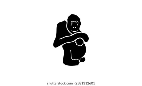 Orangutan symbol, black isolated silhouette