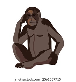 orangutang monkey sitting and holding his head with his hands having brown hair clipart