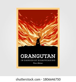 orangutans in danger of disappearing vintage poster illustration design - Shutterstock ID 1806646750