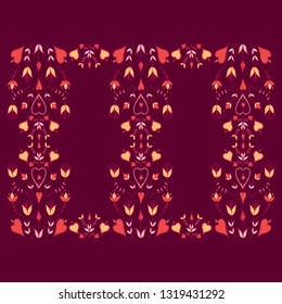 Oranment in folk style. folk motif. stylized flowers. hearts and flowers. stylization of natural motive