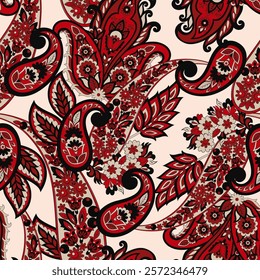 Orante damask textile background. Paisley seamless pattern