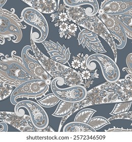 Orante damask textile background. Paisley seamless pattern