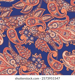 Orante damask textile background. Paisley seamless pattern