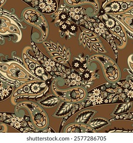 Orante damask textile background. Paisley seamless pattern