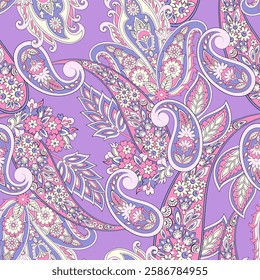 Orante damask textile background. Paisley seamless pattern