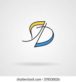 Orante lined letter inscribed in Art Nouveau style. Logo. Monogram. Calligraphic signature.