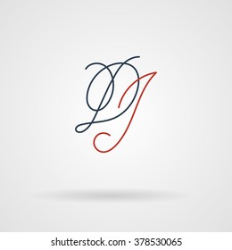 Orante lined letter inscribed in Art Nouveau style. Logo. Monogram. Calligraphic signature.