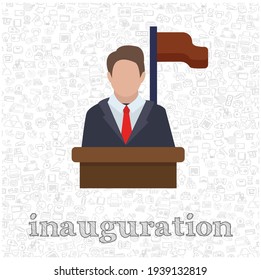 icono del altavoz. orator hablando desde la tribune de la ilustración plana vectorial aislada. elemento de diseño de inauguración para ilustración
