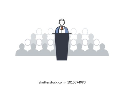Orator speaking from tribune on a background of crowd