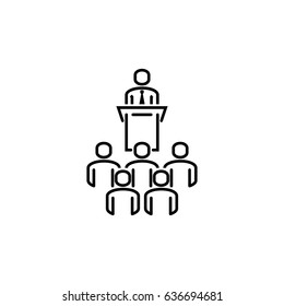 Orator Speaking From Tribune. Politician Speaks To An Audience Outline Vector Icon.