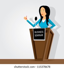 Orator and speech wooden podium . Business vector background.