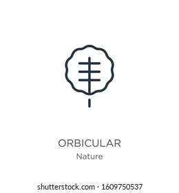 Orbicular icon. Thin linear orbicular outline icon isolated on white background from nature collection. Line vector sign, symbol for web and mobile