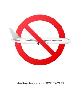 orbidden sign with airplane glyph icon. Stop silhouette symbol. Vector illustration.