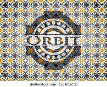 Orbit arabic badge background. Arabesque decoration.