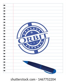 Orbit draw with pen effect. Blue ink. Vector Illustration. Detailed.