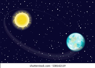 The Orbit Of The Earth S Rotation Around The Sun. Star Of The Planet. Vector Illustration