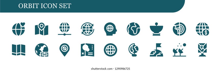  orbit icon set. 18 filled orbit icons. Simple modern icons about  - World, Map, Worldwide, Global, Satellite dish, Planet earth, Earth globe, Globe, Earth