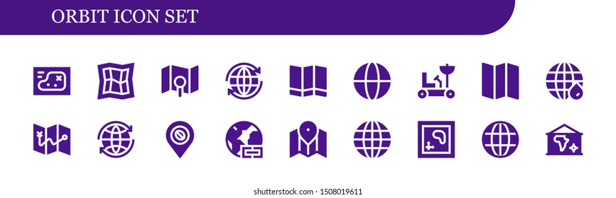 orbit icon set. 18 filled orbit icons.  Simple modern icons about  - Map, Worldwide, Moon rover, Earth grid, World, Earth globe