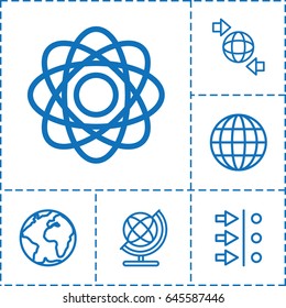 Orbit icon. set of 6 orbit outline icons such as globe, qround the globe, atom, atom move