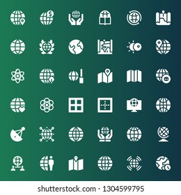 orbit icon set. Collection of 36 filled orbit icons included World, Worldwide, Earth grid, Map, Earth globe, Globe, Satellite dish, Border, Atomic, Atom, Eclipse, Earth, Global