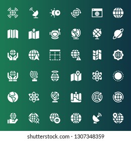 orbit icon set. Collection of 36 filled orbit icons included Worldwide, Satellite dish, World, Map, Global, Atom, Globe, Planet earth, Border, Earth grid, Earth, Astronaut, Eclipse