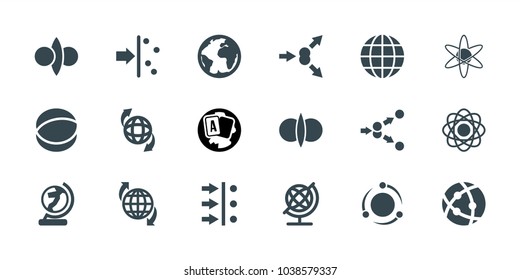 Orbit icons. set of 18 editable filled orbit icons: globe, atom, atom fusion, atom move, qround the globe