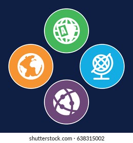 Orbit icons set. set of 4 orbit filled icons such as globe, atom