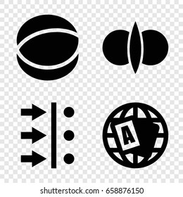 Orbit icons set. set of 4 orbit filled icons such as globe, atom, atom fusion