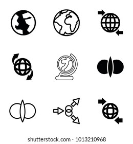 Orbit icons. set of 9 editable filled and outline orbit icons such as atom fusion, qround the globe, atom move, planet