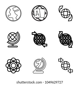 Orbit icons. set of 9 editable outline orbit icons such as globe, atom, qround the globe