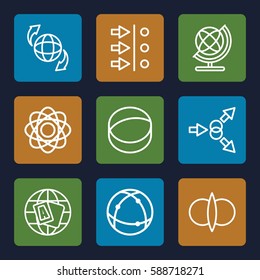 orbit icons set. Set of 9 orbit outline icons such as globe, atom, fusion