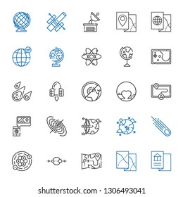 orbit icons set. Collection of orbit with map, solar system, atoms, asteroid, worldwide, black hole, pluto, earth, spaceship, meteorite, earth globe. Editable and scalable orbit icons.