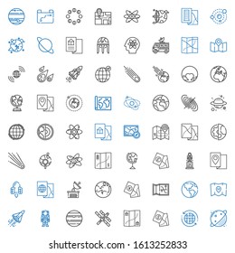orbit icons set. Collection of orbit with planet, earth grid, map, space station, venus, astronaut, space shuttle, earth globe, mars, satellite dish. Editable and scalable orbit icons.