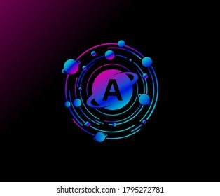 Orbit A Letter Design. Modern planet with line of orbit. Colorful abstract Circle geometry planet logo.