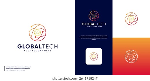 orbit line logo with abstract technology style, network connection system, vector graphic design.