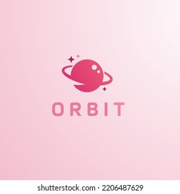 orbit logo template elegant flat circle saturn shape stars texts sketch