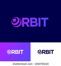 Orbit logo. Types and letter and O like a planet or sphere. Abstract space logo on different backgrounds. 3D imitation.