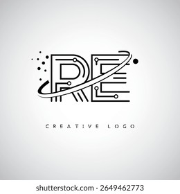 RE Orbit Monogram Logo - Futuristic Minimal Letter mark with Circular Line Art, Tech-Inspired Dots and Space Motion Concept for Modern Branding Identity (Logotipo de Monograma de Órbita RE - Marca de Letra Mínima Futurista com Linha de Arte Circular, Pontos Inspirados na Tecnologia e Conceito de Movimento Espacial para Identidade de Marca Moderna)