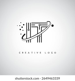IT Orbit Monogram Logo - Futuristic Minimal Letter mark with Circular Line Art, Tech-Inspired Dots and Space Motion Concept for Modern Branding Identity (Logotipo de Monograma de Órbita de TI - Marca de Letra Mínima Futurista com Linha de Arte Circular, Pontos Inspirados na Tecnologia e Conceito de Movimento Espacial para Identidade de Marca Moderna)