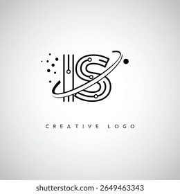 Logotipo do Monograma da Órbita IS - Marca de Letra Mínima Futurista com Linha de Arte Circular, Pontos Inspirados na Tecnologia e Conceito de Movimento Espacial para Identidade de Marca Moderna