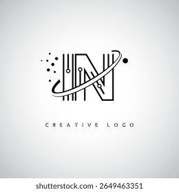 IN Orbit Monogram Logo - Futuristic Minimal Letter mark with Circular Line Art, Tech-Inspired Dots e Space Motion Concept for Modern Branding Identity