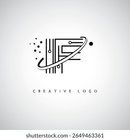 Logotipo do Monograma da Órbita IF - Marca de Letra Mínima Futurista com Linha de Arte Circular, Pontos Inspirados na Tecnologia e Conceito de Movimento Espacial para Identidade de Marca Moderna