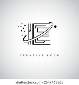 IE Orbit Monogram Logo - Futuristic Minimal Letter mark with Circular Line Art, Tech-Inspired Dots and Space Motion Concept for Modern Branding Identity (Logotipo de Monograma de Órbita IE - Marca de Letra Mínima Futurista com Linha de Arte Circular, Pontos Inspirados na Tecnologia e Conceito de Movimento Espacial para Identidade de Marca Moderna)