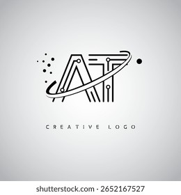AT Orbit Monogram Logo – Futuristic Minimal Letter mark with Circular Line Art, Tech-Inspired Dots and Space Motion Concept for Modern Branding Identity
