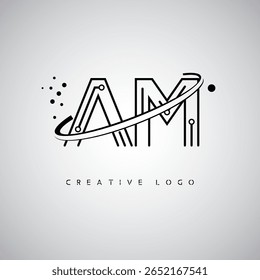 AM Orbit Monogram Logo – Futuristic Minimal Letter mark with Circular Line Art, Tech-Inspired Dots and Space Motion Concept for Modern Branding Identity